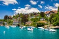 Oberhofen town at Lake Thunersee in swiss Alps, Switzerland. Oberhofen city on the Lake Thun (Thunersee) Royalty Free Stock Photo