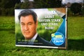 Oberkotzau, Germany - September 23, 2023: Poster of Christian Social Union (CSU) with portrait of Markus Soeder