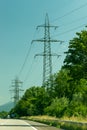 Oberriet, Switzerland, June 13, 2021 Power pole station and a blue sky