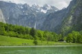 Obersee waterfall from Koenigssee lake Royalty Free Stock Photo