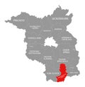 Oberspreewald-Lausitz county red highlighted in map of Brandenburg Germany Royalty Free Stock Photo