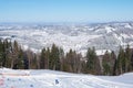 OBERSTAUFEN, GERMANY - 29 DEC, 2017: Beautiful view of the snowy winter resort Oberstaufen with a ski slope in the