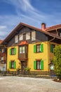 Street in traditional South German country style. Colorful vintage house