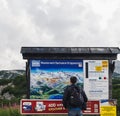 Road sign and map in Dachstein Mountains, Austria