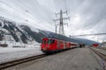 Swiss train goes to the mountain tunnel