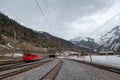 Swiss train goes to the mountain tunnel