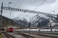 Swiss train goes to the mountain tunnel