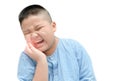 Obese asian fat boy suffering from toothache isolated Royalty Free Stock Photo