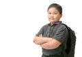 Obese asian student with school bag isolated Royalty Free Stock Photo