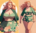 Obese beauty pinup woman fashion illustration generative ai