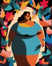 An obese black woman is surrounded by a kaleidoscope of changing colors and shapes that represent the vibrant beauty of