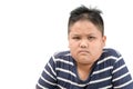 Obese fat asian boy angry expressing negative emotion