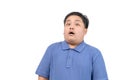 Obese fat asian boy portrait with funny shocked face expression isolated Royalty Free Stock Photo