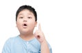 Obese fat asian boy thinking on white background Royalty Free Stock Photo