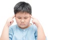 Obese fat boy suffering from headache isolated on white background Royalty Free Stock Photo