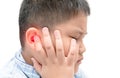Obese fat boy touching his painful ear isolated Royalty Free Stock Photo
