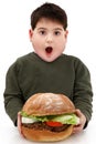 Obese Hungry Boy with Giant Burger