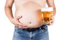 Obese man with big belly holding a glass of refreshing cold beer Royalty Free Stock Photo