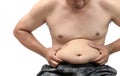 Obese man checking out his weight isolated Royalty Free Stock Photo