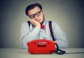 Sad young man waiting for call Royalty Free Stock Photo