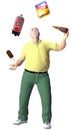 Obese man juggles junk snack food Royalty Free Stock Photo