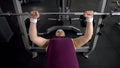 Obese man lifting up barbell, personal gym workout plan, desire to be strong