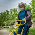 Obese old woman doing sports Royalty Free Stock Photo