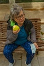 Obese old woman doing sports Royalty Free Stock Photo