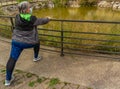 Obese old woman doing sports Royalty Free Stock Photo