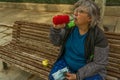 Obese old woman doing sports Royalty Free Stock Photo