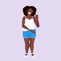 Obese overweight woman standing pose smiling african american girl over size unhealthy lifestyle concept female cartoon