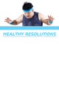 Obese person looking at healthy resolution board