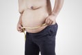 Obese person measuring his belly 2