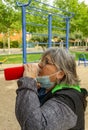 Obese old woman doing sports Royalty Free Stock Photo