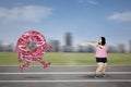 Obese woman chased by tasty donut