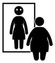 Obese woman standing at the mirror.