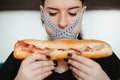 Obese woman with unhealthy food, eating disorder Royalty Free Stock Photo