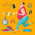 Obese women jogging to lose weight. Royalty Free Stock Photo