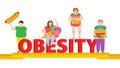 Obesity concept. Overweight people and unhealthy and sedentary lifestyle. Fast food. Concept of bad habits.