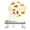 Obesity from fast food, diabetes or cardiovascular system patient with doctor vector illustration. Problems from Royalty Free Stock Photo