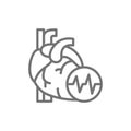 Obesity heart, visceral fat, heart attack line icon.