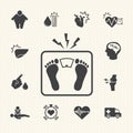 Obesity related diseases and prevention. Vector icons set