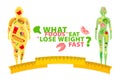 Obesity. Weight loss. What foods to eat to lose weight fast. Healthy nutrition. Blank space for your content, template.