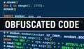 Obfuscated code concept with Random Parts of Program Code. Obfuscated code with Programming code abstract technology background of Royalty Free Stock Photo