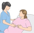 OBGYN check up with pregnant woman - hospital bed Royalty Free Stock Photo