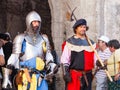 Obidos, Portugal. Medieval soldiers in the parade of the Medieval Market reenactment Royalty Free Stock Photo