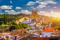 Obidos, Portugal stonewalled city with medieval fortress, historic walled town of Obidos, near Lisbon, Portugal. Beautiful view of