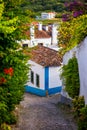 Obidos, Portugal stonewalled city with medieval fortress, historic walled town of Obidos, near Lisbon, Portugal. Beautiful view of Royalty Free Stock Photo