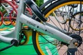 OBike, App Store and Google Play logos on sharing bike