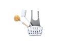 Object, brush dish clean in  white and gray plastic sink`s caddy holding for  dish brush and letting it drain. White background Royalty Free Stock Photo